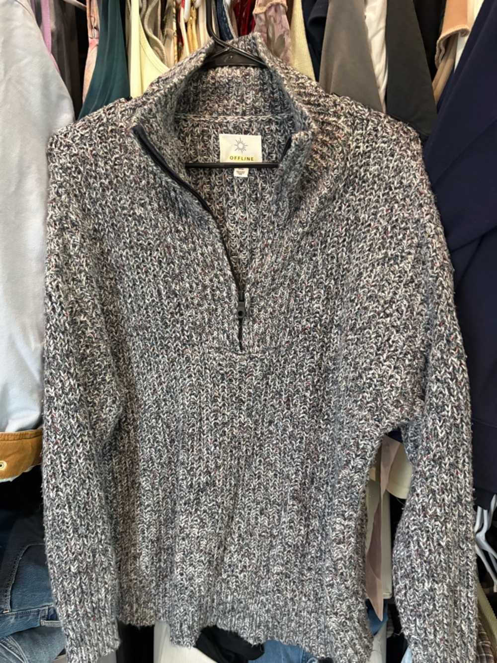 Aerie Offline Marled Knit Sweater in Gray with Multicolor Flecks